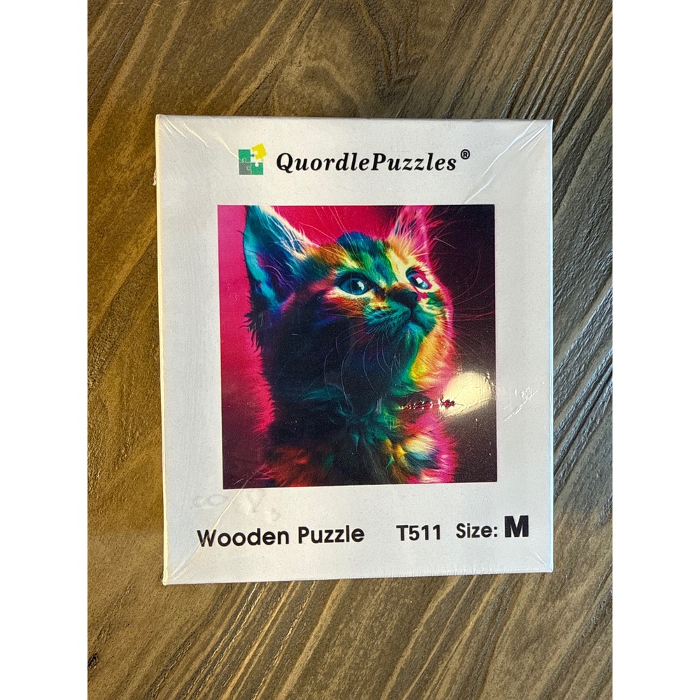 QuordlePuzzles‎ Wooden Puzzle Rainbow Cat Medium New T511 Colorful Kitten sealed